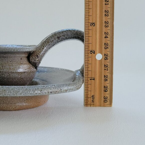 Vintage Rowe Pottery Candlestick Holder, Gray & Blue Salt Glazed Folk Art c.1982 - Picture 10 of 10